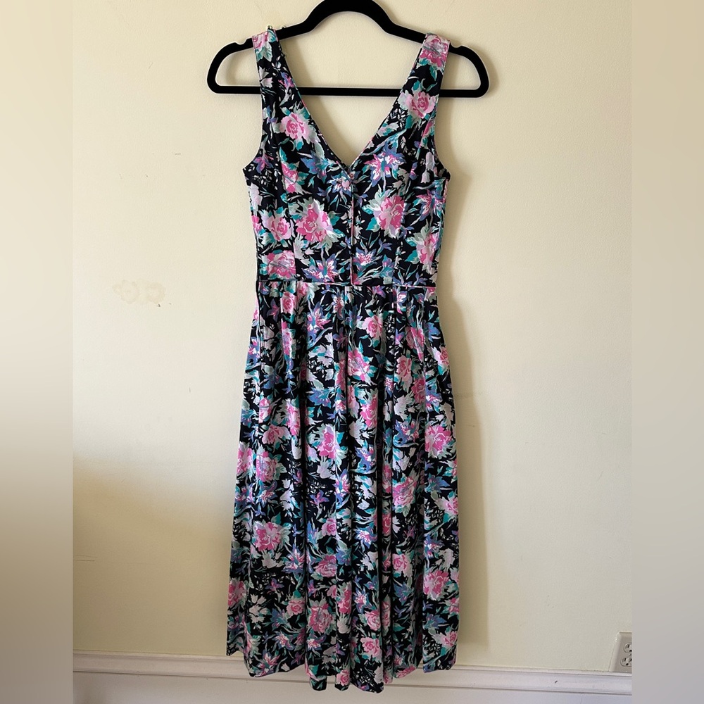 Vintage 80S Laura Ashley Black Cottagecore Floral Cotton Sundress US6 Sleeveless - Picture 2 of 14